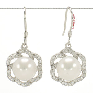 9100680-Sterling-Silver-Cubic-Zirconia-White-Cultured-Pearls-Beautiful-Hook-Earrings