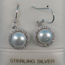 Load image into Gallery viewer, 9100690-Cubic-Zirconia-White-Cultured-Pearls-Sterling-Silver-Beautiful-Hook-Earrings