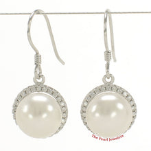 Load image into Gallery viewer, 9100690-Cubic-Zirconia-White-Cultured-Pearls-Sterling-Silver-Beautiful-Hook-Earrings