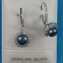 Load image into Gallery viewer, 9100731-Beautiful-Solid-Silver-.925-Black-Cultured-Pearls-Leverback-Earrings