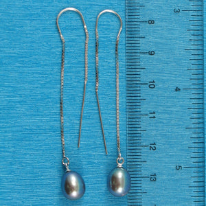 9101011-Sterling-Silver-925-Box-Chain-Black-Freshwater-Pearl-Threader-Earrings