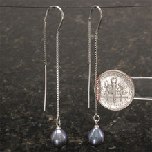 Load image into Gallery viewer, 9101011-Sterling-Silver-925-Box-Chain-Black-Freshwater-Pearl-Threader-Earrings