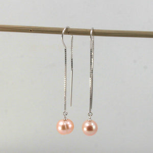 9101012-Sterling-Silver-925-Box-Chain-Pink-Freshwater-Pearl-Threader-Earrings