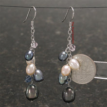 Load image into Gallery viewer, 9101021-Sterling-Silver-Chain-Handcrafted-Max-Size-Black-Pearl-Hook-Earrings