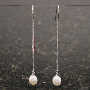 9101050-Solid-Silver-925-Box-Chain-Hook-White-F/W-Pearl-Dangle-Earrings