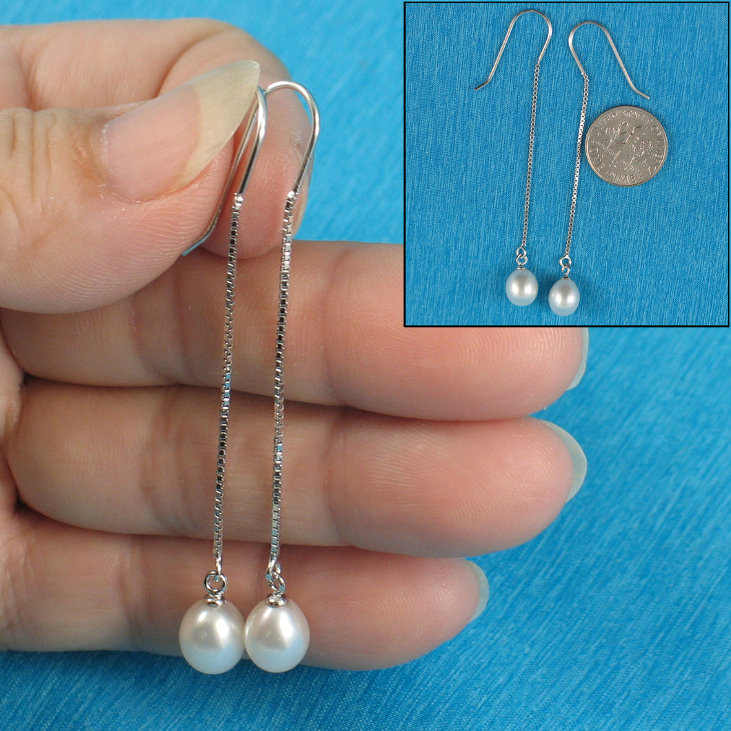 9101050-Solid-Silver-925-Box-Chain-Hook-White-F/W-Pearl-Dangle-Earrings