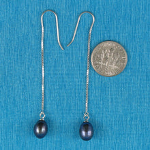 Load image into Gallery viewer, 9101051-Solid-Silver-925-Box-Chain-Hook-Black-F/W-Pearl-Dangle-Earrings