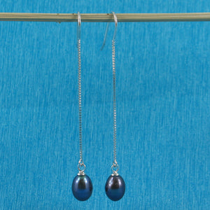 9101051-Solid-Silver-925-Box-Chain-Hook-Black-F/W-Pearl-Dangle-Earrings