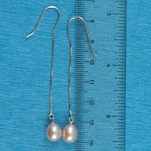 9101052-Solid-Silver-925-Box-Chain-Hook-Pink-F/W-Pearl-Dangle-Earrings