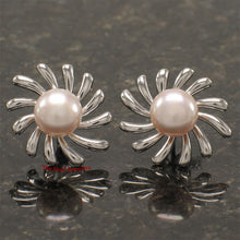 Load image into Gallery viewer, 9101152-Solid-Sterling-Silver-.925-Sun-Shaped-Pink-Cultured-Pearl-Earrings