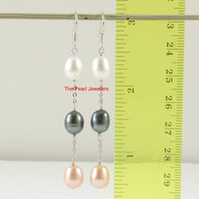 Load image into Gallery viewer, 9101224-Sterling-Silver-Multicolor-Pearl-Handcrafted-Dangle-Hook-Earrings