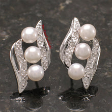 Load image into Gallery viewer, 9109830-Sterling-Silver-White-Cultured-Pearl-Cubic-Zirconia-Stud-Earrings