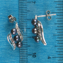 Load image into Gallery viewer, 9109831-Sterling-Silver-Black-Cultured-Pearl-Cubic-Zirconia-Stud-Earrings