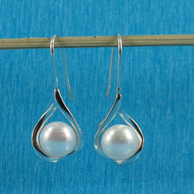 Load image into Gallery viewer, 9109840-Solid-Silver-925-Wave-Genuine-White-Pearls-Hook-Earrings
