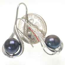 Load image into Gallery viewer, 9109841-Solid-Silver-925-Wave-Black-Pearls-Hook-Earrings