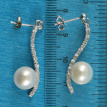 Load image into Gallery viewer, 9109850-Sterling-Silver-White-F/W-Pearl-Cubic-Zirconia-Dangle-Earrings