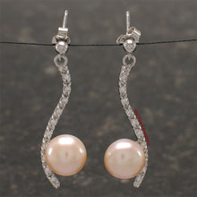 Load image into Gallery viewer, 9109852-Sterling-Silver-Pink-Cultured-Pearl-Cubic-Zirconia-Dangle-Earrings