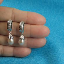Load image into Gallery viewer, 9109862-Sterling-Silver-Pink-Freshwater-Pearls-Cubic-Zirconia-Dangle-Earrings