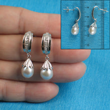 Load image into Gallery viewer, 9109865-Sterling-Silver-Gray-Freshwater-Pearls-Cubic-Zirconia-Dangle-Earrings