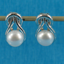 Load image into Gallery viewer, 9109870-Solid-Sterling-Silver-Love-Knot-White-Cultured-Pearls-Stud-Earrings