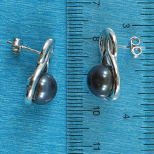 Load image into Gallery viewer, 9109871-Solid-Sterling-Silver-Love-Knot-Black-Cultured-Pearls-Stud-Earrings