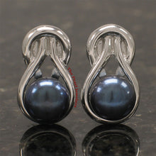Load image into Gallery viewer, 9109871-Solid-Sterling-Silver-Love-Knot-Black-Cultured-Pearls-Stud-Earrings