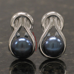 9109871-Solid-Sterling-Silver-Love-Knot-Black-Cultured-Pearls-Stud-Earrings