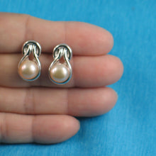 Load image into Gallery viewer, 9109872-Solid-Sterling-Silver-Love-Knot-Pink-Cultured-Pearls-Stud-Earrings