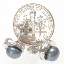 Load image into Gallery viewer, 9109891-Sterling-Silver-Rhodium-Plated-Black-Genuine-F/W-Pearl-Stud-Earrings