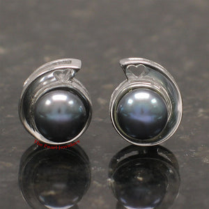 9109891-Sterling-Silver-Rhodium-Plated-Black-Genuine-F/W-Pearl-Stud-Earrings