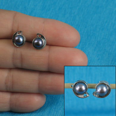 9109891-Sterling-Silver-Rhodium-Plated-Black-Genuine-F/W-Pearl-Stud-Earrings