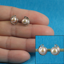 Load image into Gallery viewer, 9109892-Sterling-Silver-Rhodium-Plated-Pink-Genuine-Cultured-Pearl-Stud-Earrings