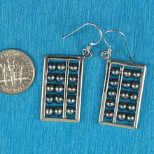 Load image into Gallery viewer, 9109921-Sterling-Silver-Hand-Crafted-Abacus-Design-Black-Pearl-Hook-Earrings