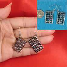 Load image into Gallery viewer, 9109921-Sterling-Silver-Hand-Crafted-Abacus-Design-Black-Pearl-Hook-Earrings