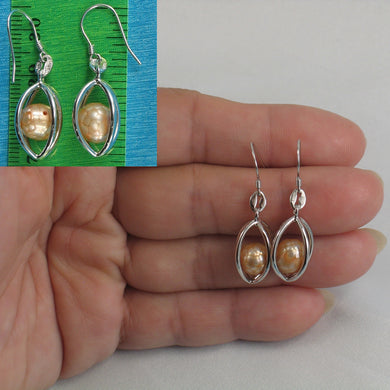 9109944-Sterling-Silver-Lucky-Lantern-Champagne-F/W-Pearl-Hook-Earrings