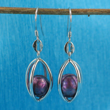 Load image into Gallery viewer, 9109945-Sterling-Silver-Lucky-Lantern-Purple-F/W-Pearl-Hook-Earrings