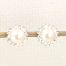 Load image into Gallery viewer, 9109950-Genuine-White-Cultured-Pearl-Solid-Sterling-Silver-Stud-Earrings