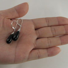 Load image into Gallery viewer, 9110011-Solid-Sterling-Silver-925-Black-Onyx-Dangle-Leverback-Earrings