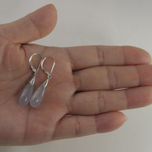 Load image into Gallery viewer, 9110016-Solid-Sterling-Silver-925-Raindrop-Gray-Jade-Dangle-Leverback-Earrings