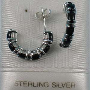 9110051-Sterling-Silver-12pcs-of-Oval-Cabochon-Black-Onyx-C-Hoop-Earrings