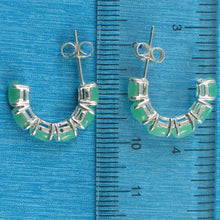 Load image into Gallery viewer, 9110053-Sterling-Silver-12pcs-of-Oval-Cabochon-Green-Jade-C-Hoop-Earrings