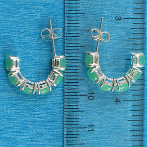 9110053-Sterling-Silver-12pcs-of-Oval-Cabochon-Green-Jade-C-Hoop-Earrings