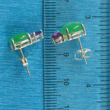 Load image into Gallery viewer, 9110093-Solid-Sterling-Silver-.925-Amethysts-Green-Jade-Stud-Earrings