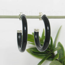 Load image into Gallery viewer, 9110111-Solid-Sterling-Silver-Natural-Black-Onyx-30mm-C-Hoop-Earrings