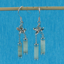 Load image into Gallery viewer, 9110126-Solid-Sterling-Silver-Hawaiian-Jewelry-Plumeria-Tubes-Jade-Hook-Earrings