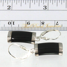 Load image into Gallery viewer, 9110141-Sterling-Silver-Fleur-De-Lis Leverback -Curved-Black-Onyx-Dangle-Earrings