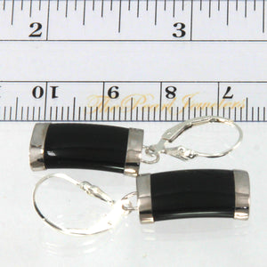 9110141-Sterling-Silver-Fleur-De-Lis Leverback -Curved-Black-Onyx-Dangle-Earrings