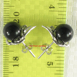 9110261-Solid-Sterling-Silver-925-Genuine-Black-Onyx-Cubic-Zirconia-Stud-Earrings