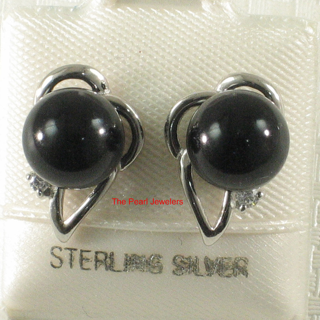 9110261-Solid-Sterling-Silver-925-Genuine-Black-Onyx-Cubic-Zirconia-Stud-Earrings