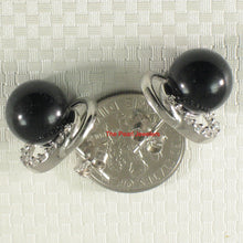 Load image into Gallery viewer, 9110281-Solid-Sterling-Silver-925-Black-Onyx-Cubic-Zirconia-Stud-Earrings